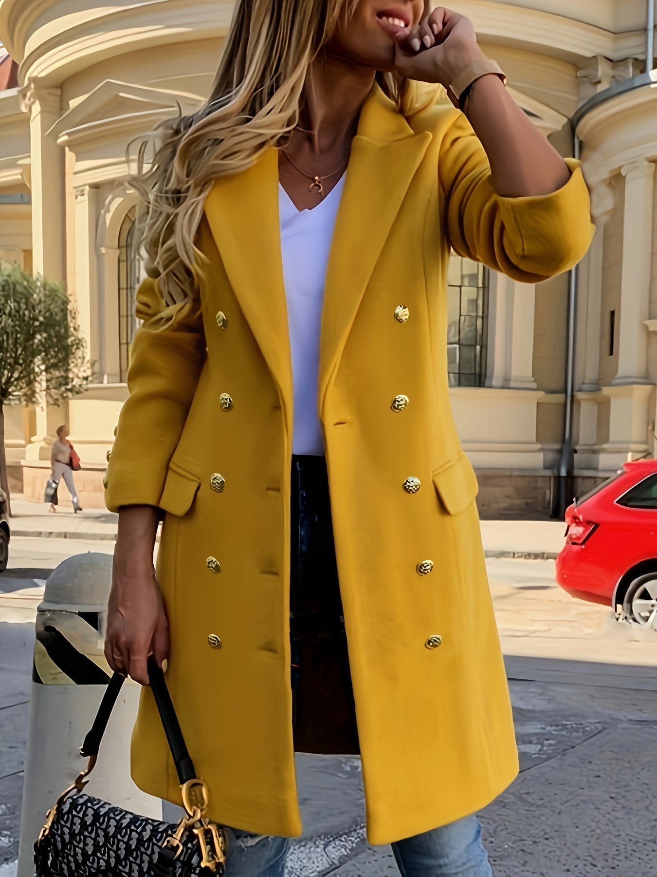 Manteau long élégant jaune pour femme