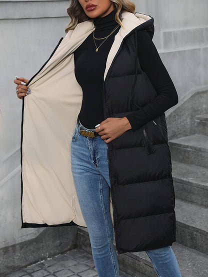Gilet long à capuche zippé pour femme