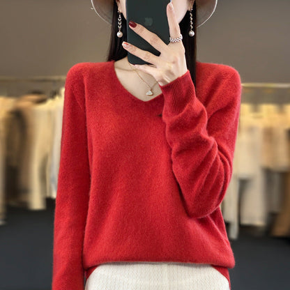 Pull confortable pour femme col en V chaud hiver
