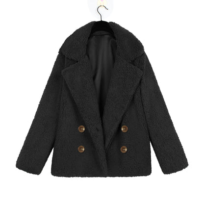 Veste bouclée femme Douce Double boutonnage Élégante