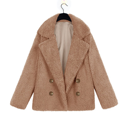Veste bouclée femme Douce Double boutonnage Élégante