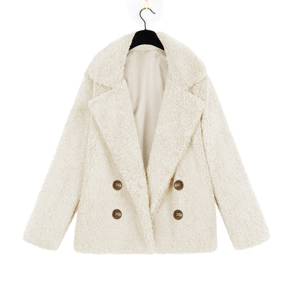 Veste bouclée femme Douce Double boutonnage Élégante