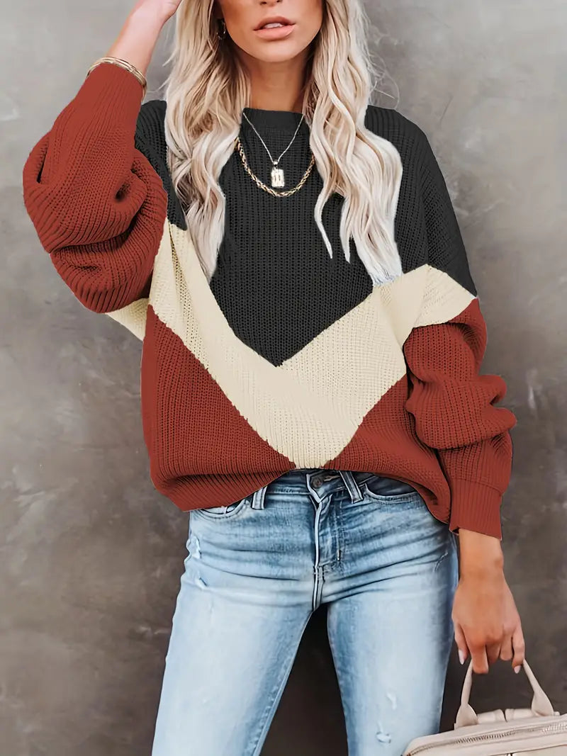 Pull-over femme color-block col rond
