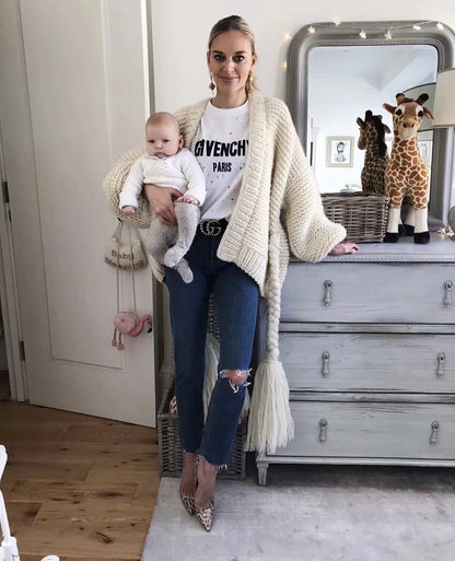 Grand cardigan grande taille manches longues avec ceinture à la taille