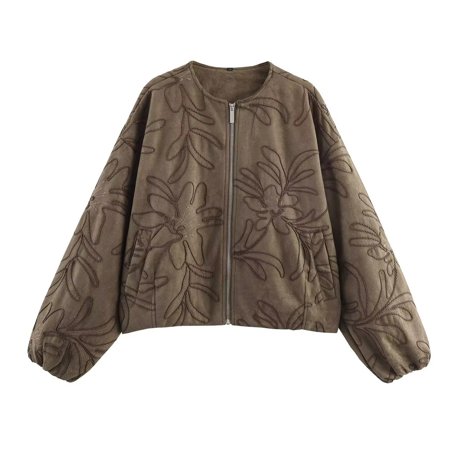 Blouson style bombardier en suédine avec broderie