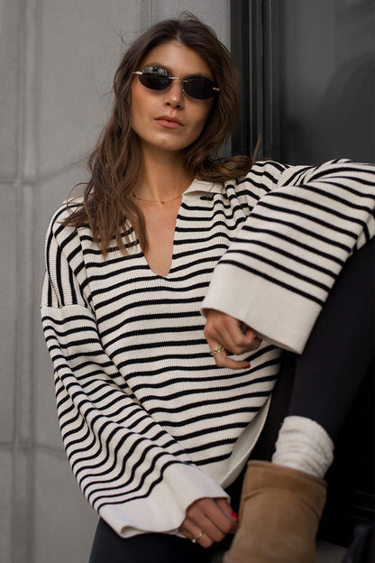 Pull en maille douillet col roulé rayé