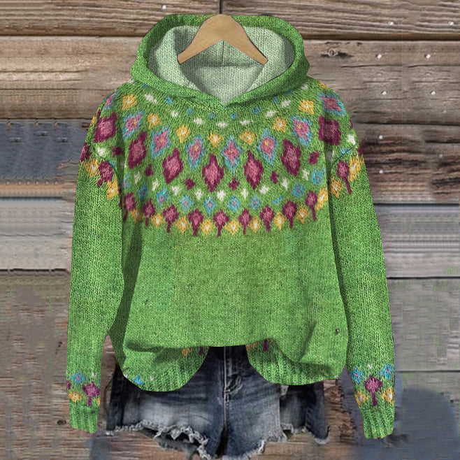 Haut à capuche en tricot pour femme Motif hiver Doux