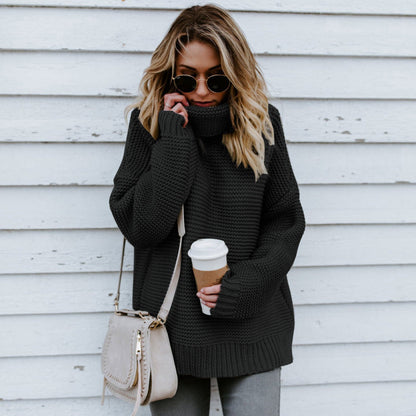 Pull doux pour femme col montant aspect tricot