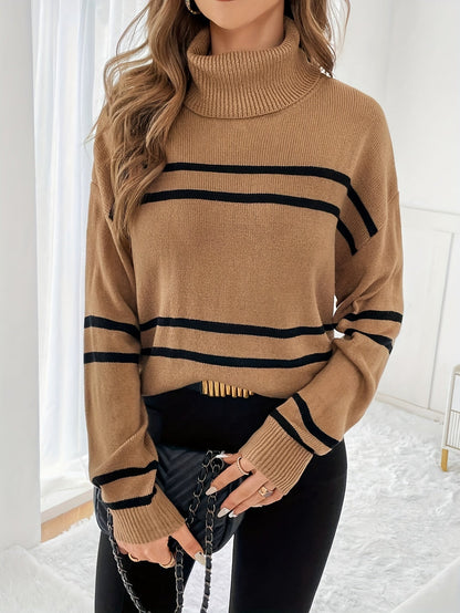 Pull à rayures tendance avec col roulé