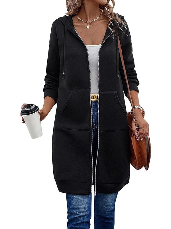 Veste à capuche à manches longues zippée pour femme