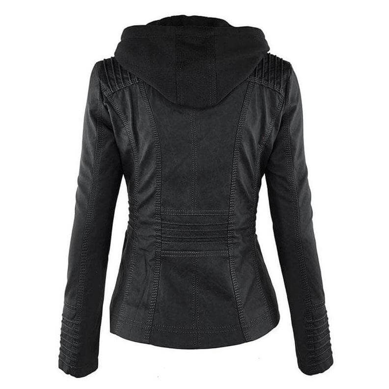 Damen Slim Fit Lederjacke Zip-Up Kapuze - IdealeKleiden