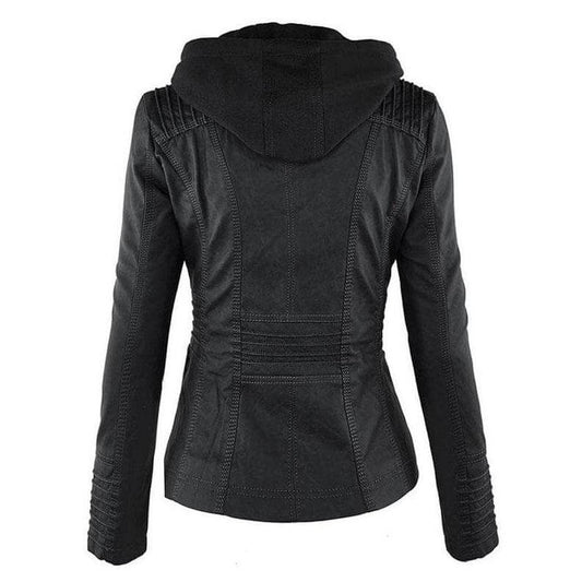 Damen Slim Fit Lederjacke Zip-Up Kapuze - IdealeKleiden