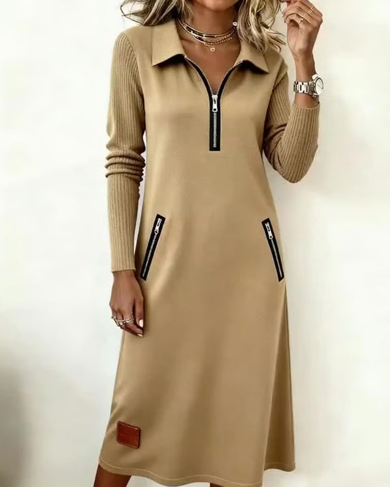 Robe élégante femme Col revers Robe droite