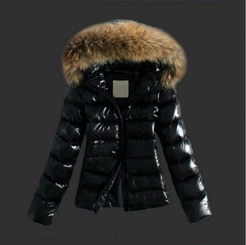 Élégante veste d'hiver pour femme avec col en fourrure noir