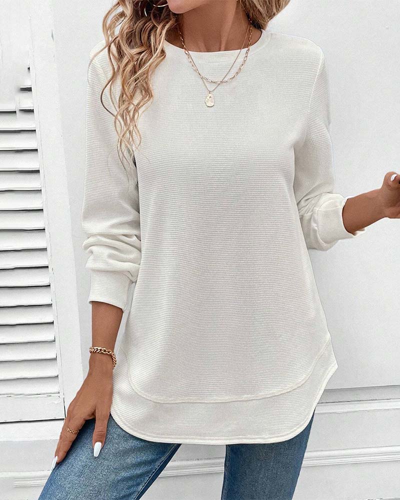 Chemisier élégant pour femme Col rond Manches longues Noir