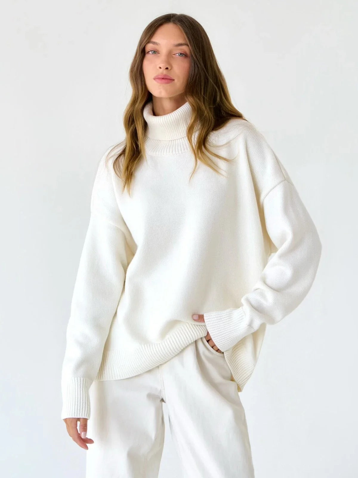 Pull oversize doux à col roulé pour femme