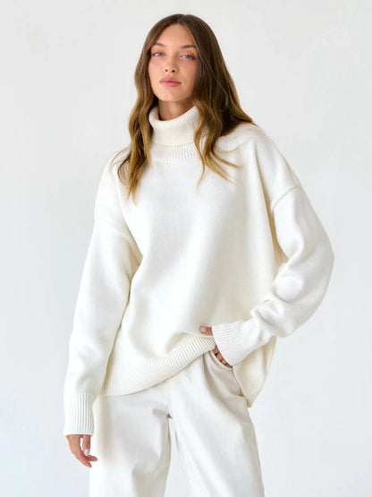 Pull oversize doux à col roulé pour femme