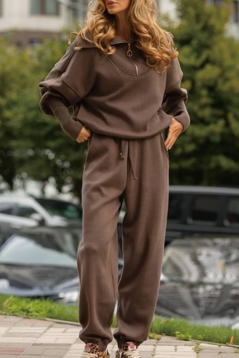 Ensemble décontracté confortable avec pull zippé
