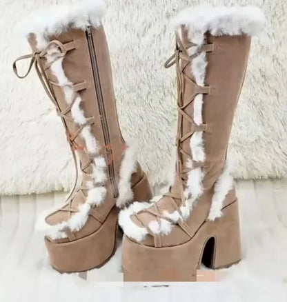 Bottes fourrées chaudes à semelles épaisses