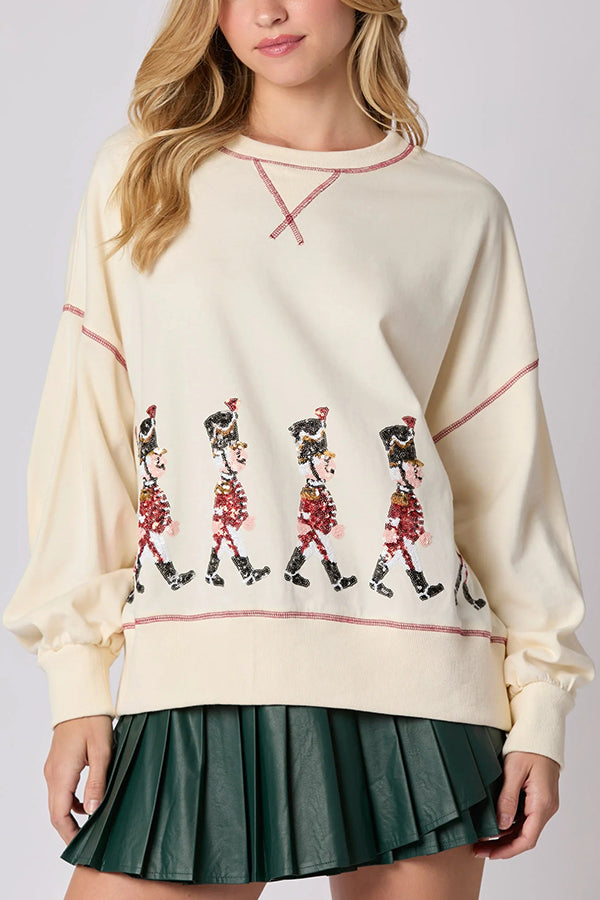 Sweat-shirt de Noël à manches longues avec sequins rouge
