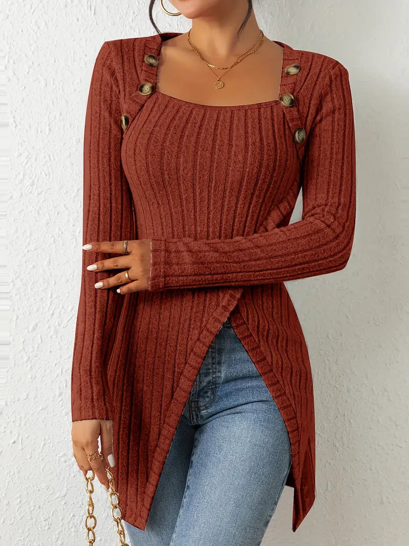 Pull-over femme élégant à manches longues côtelé