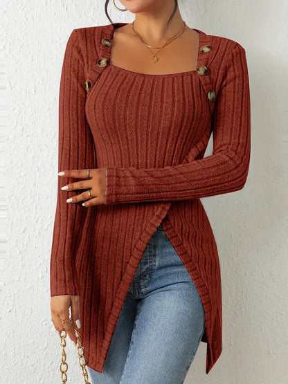 Pull-over femme élégant à manches longues côtelé