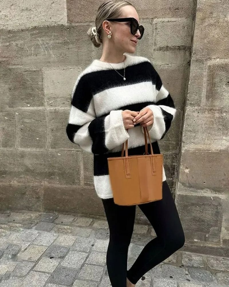 Bequemer Strickpullover Blockstreifen Design - IdealeKleiden