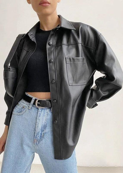 Blouson en cuir élégant avec laçage à boutons