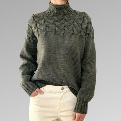 Robe élégante | Pull en maille col montant, motif torsadé