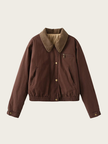 Blouson confortable col velours côtelé fermeture éclair