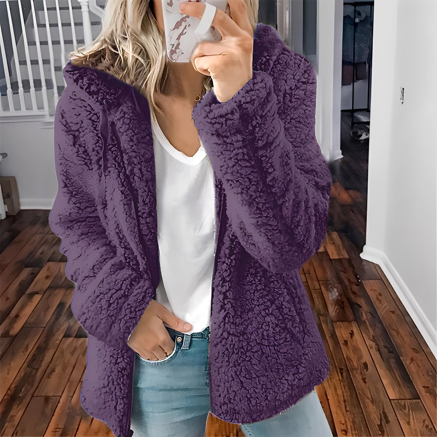 Veste en laine pour femme chaude à capuche
