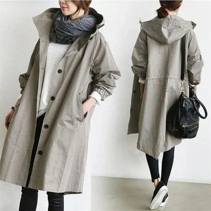 Manteau d'automne pour femmes, long, à capuche, chaud