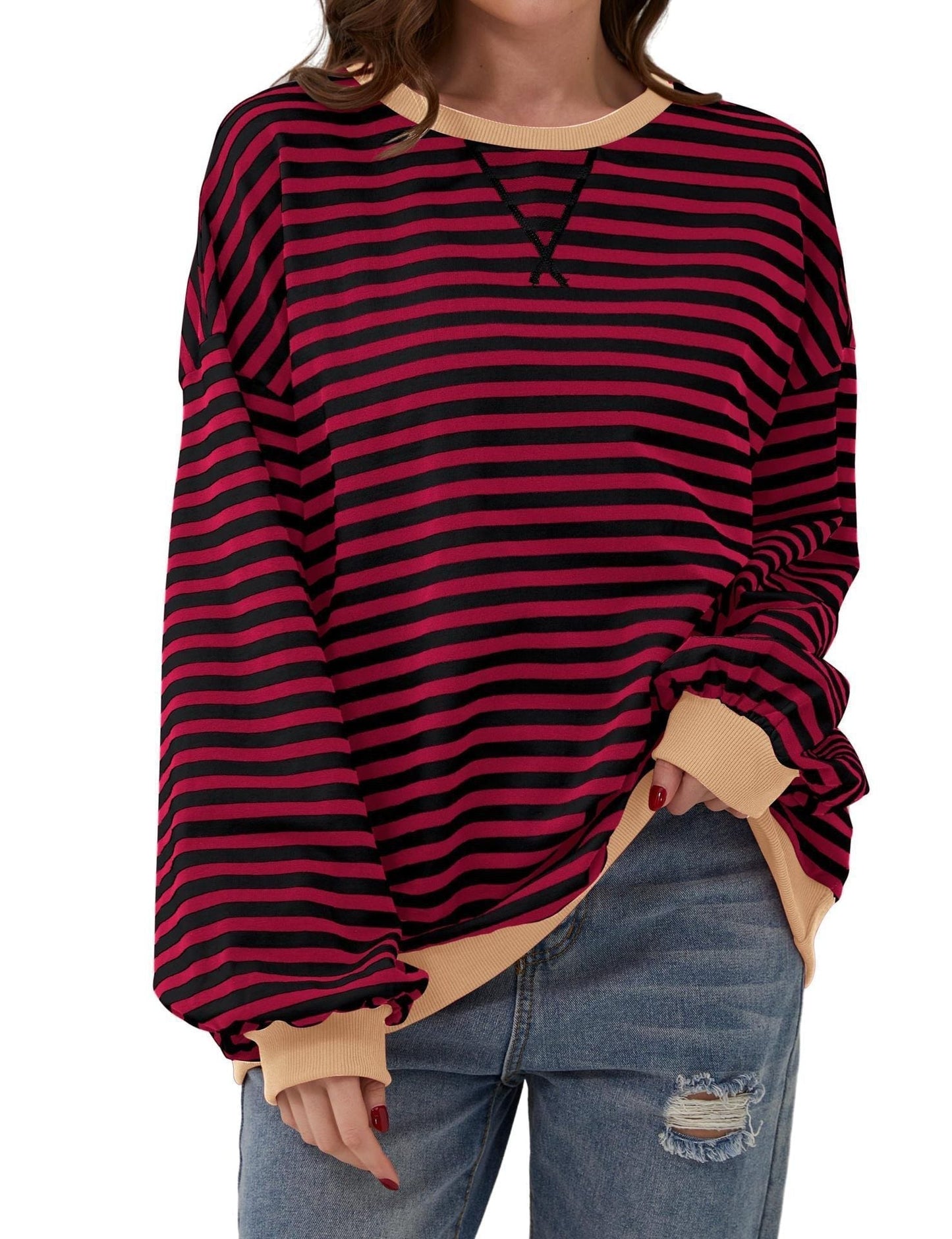 Pull rayé femme élégant décontracté