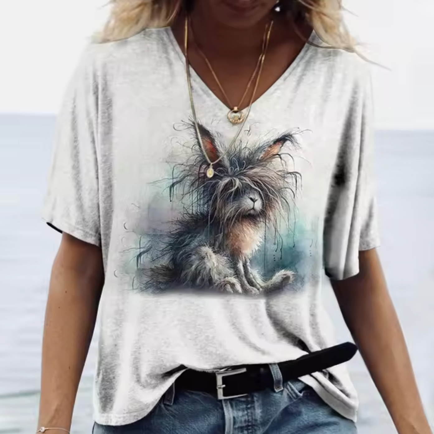 T-shirts blancs à motif lapin mignon