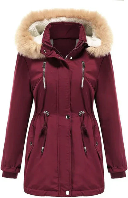 Long manteau d'hiver à capuche fausse fourrure polaire