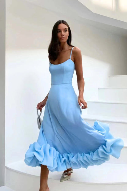 Robe de soirée élégante pour femme, invitée de mariage, design à volants