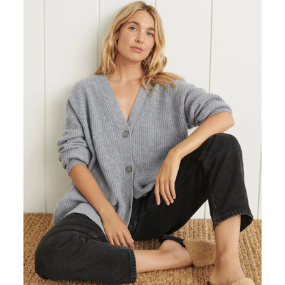 Long cardigan confortable col en V mélange de laine