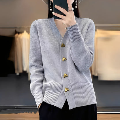 Cardigan femme boutons cœur élégant