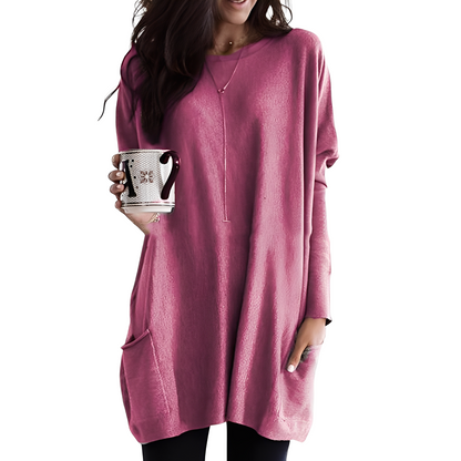Pull pour femmes long, confortable, avec poches