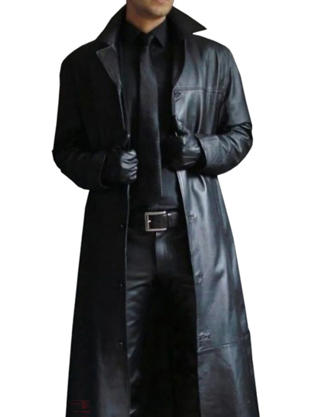 Élégant long manteau en cuir pour homme