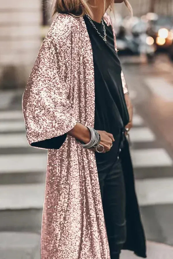 Robe de soirée kimono glamour à paillettes