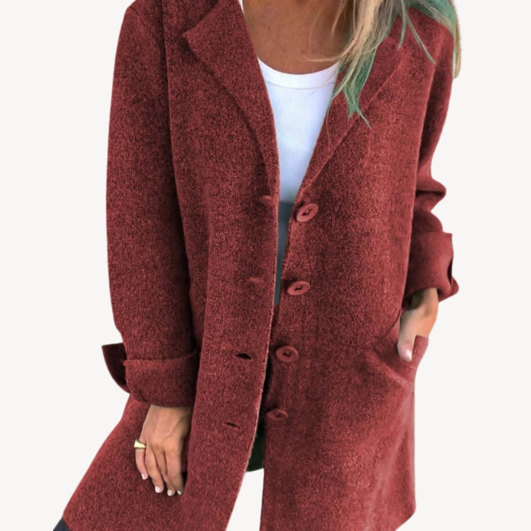Veste longue en laine mélangée pour femme avec boutons