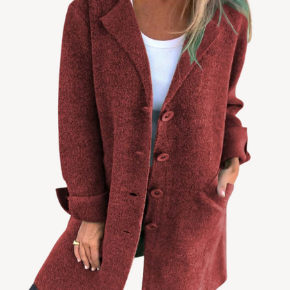 Veste longue en laine mélangée pour femme avec boutons