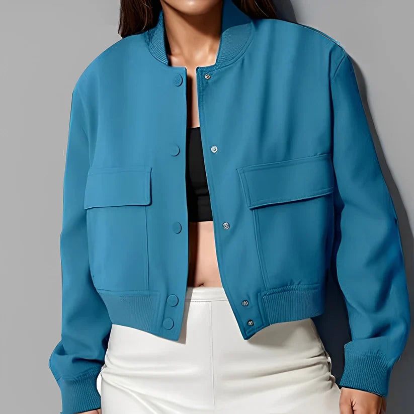 Blouson en cuir pour femme coupe décontractée grandes poches