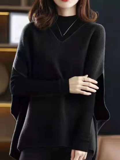 Pull-over tricoté pour femme Col en V Uni