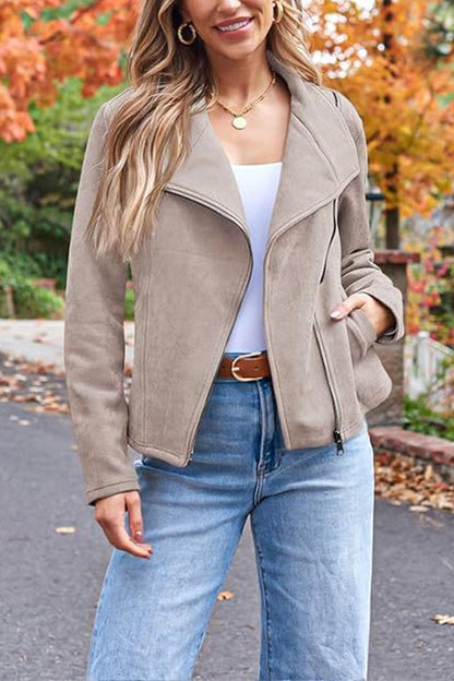 Blouson de moto en similicuir suédé