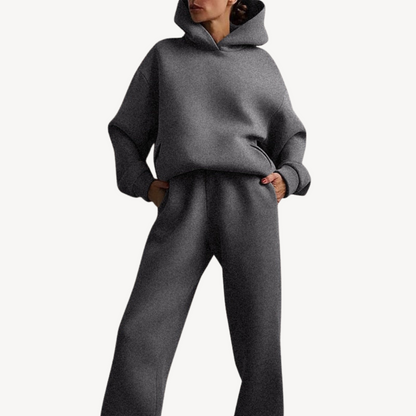 Ensemble de survêtement sportif noir à capuche pour femme
