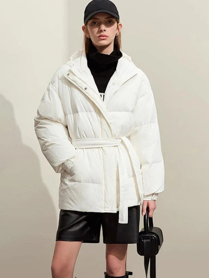 Doudoune chaude parka à capuche avec ceinture