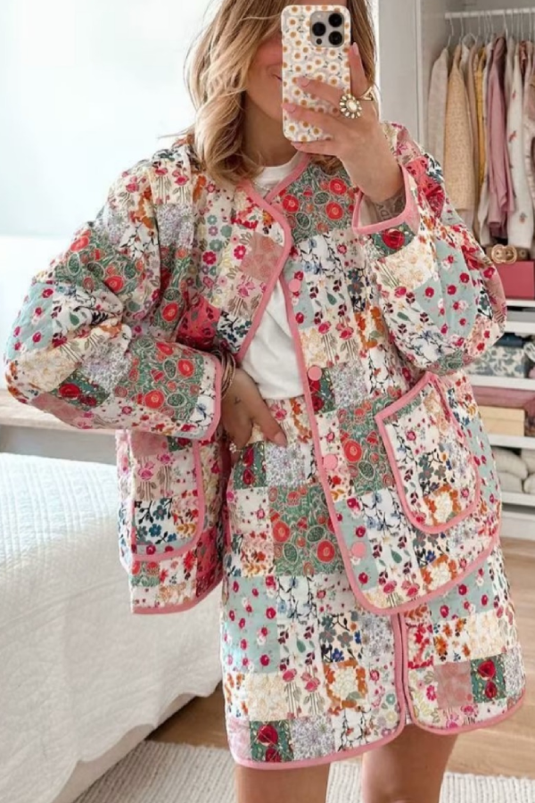 Ensemble 3 pièces en coton pour femme : veste, gilet et jupe