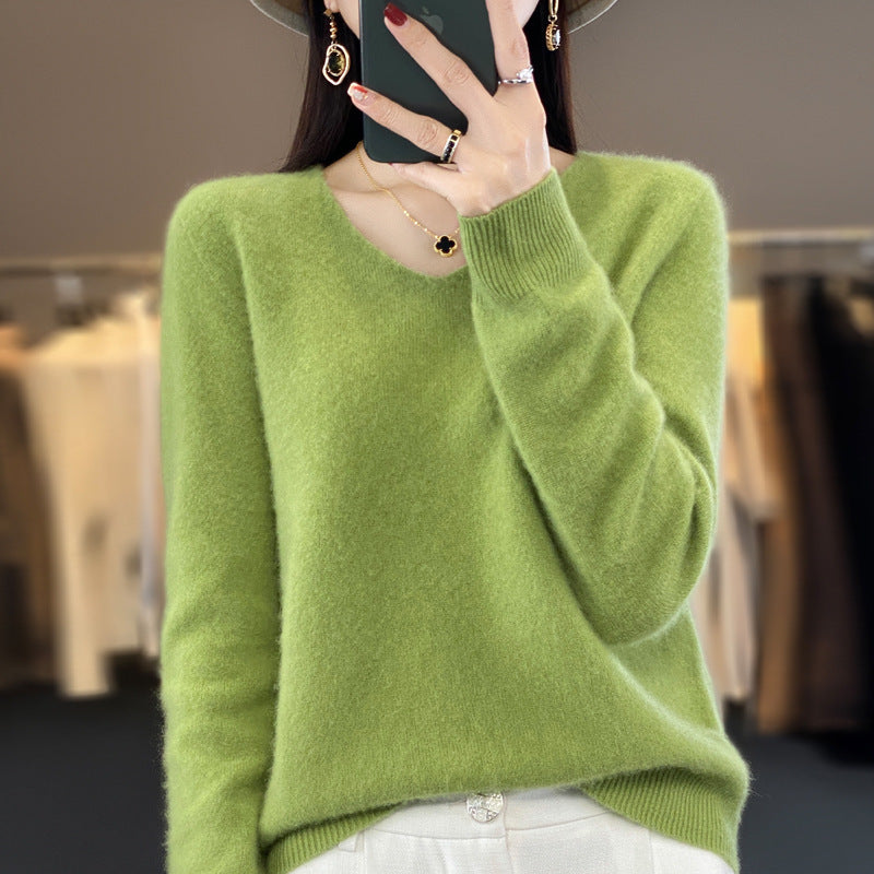 Pull confortable pour femme col en V chaud hiver